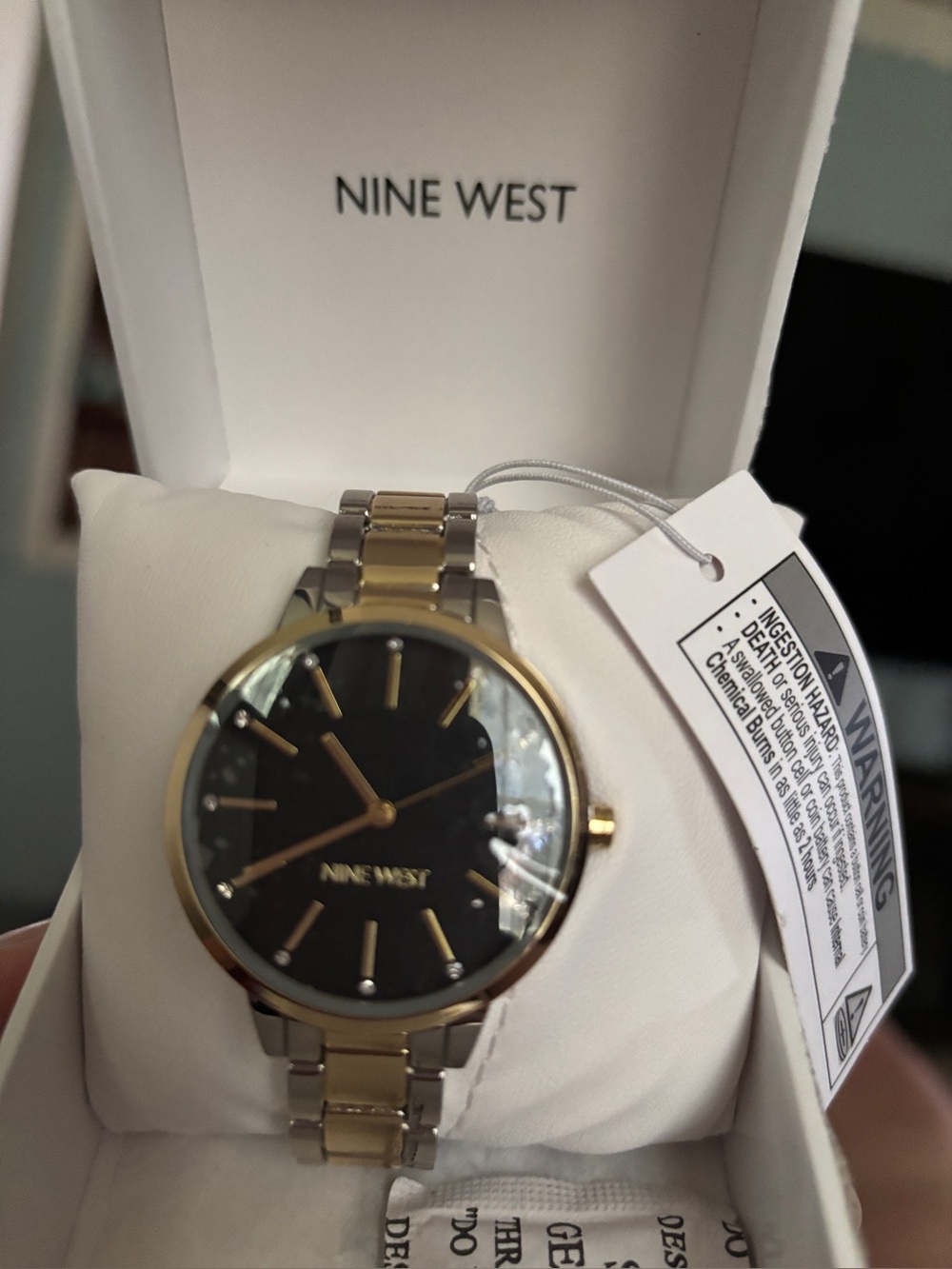 Nine West Black Dial Two-Tone Gold and Silver Bracelet Watch